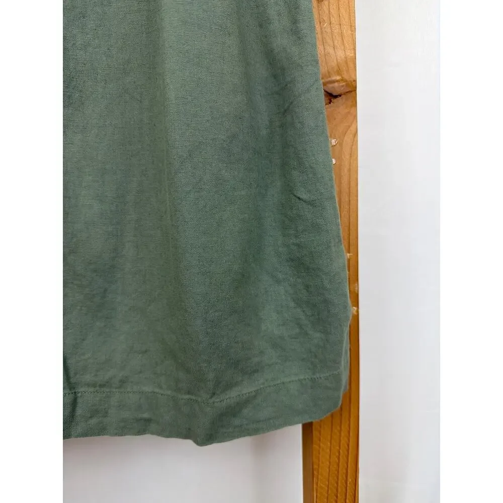 Caslon Green Linen Blend Front Slit Drawstring Waist Skirt Size S